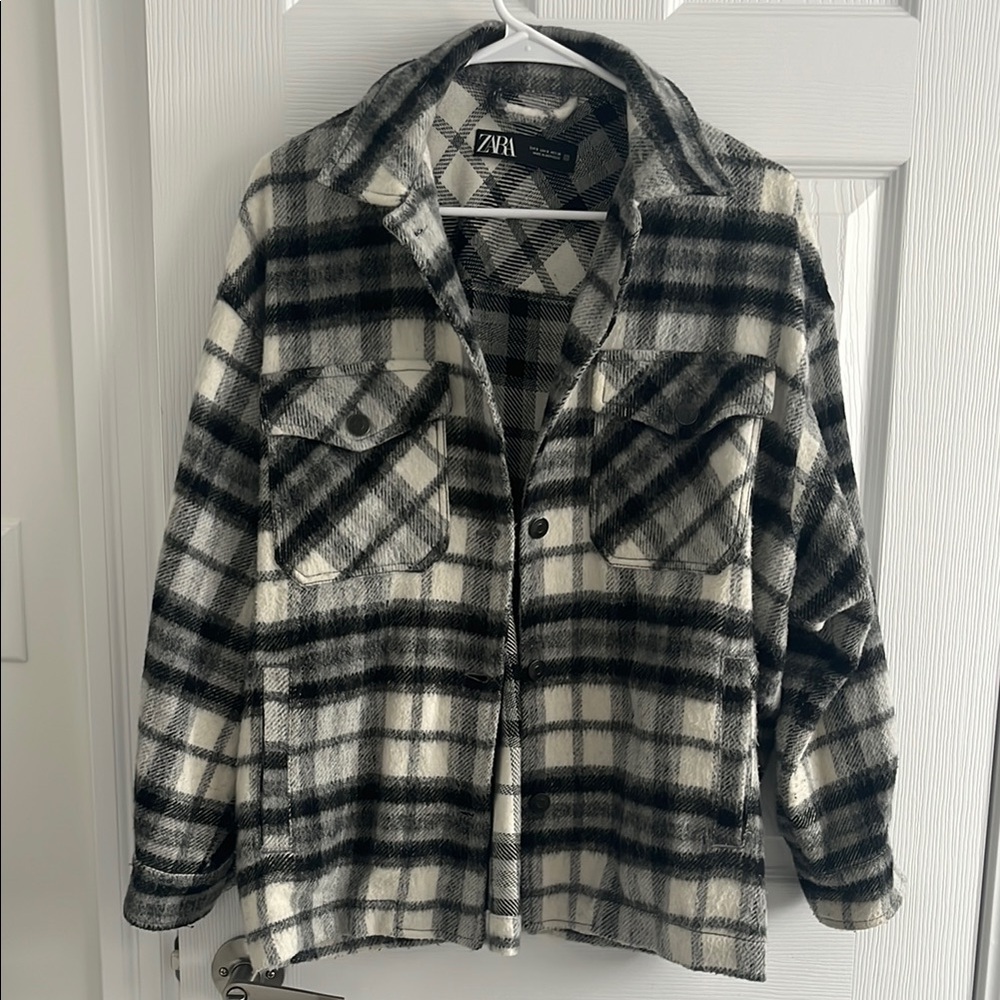 Zara Black and White Plaid Women's Jacket